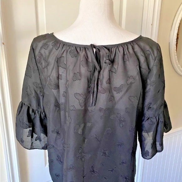 Womens Madewell Sz Medium Blouse Top Black Sheer Lined Butterfly Flutter Sleeve - Picture 6 of 6